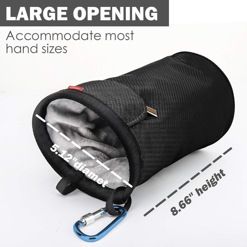 MoKo Chalk Bag, Drawstring Rock Climbing Bag Bouldering Chalk Pot Bucket with Adjustable Belt & Zippered Pockets and Carabiner for Rock Climbing Weight Lifting Gymnastics Crossfit - Black - Image 4